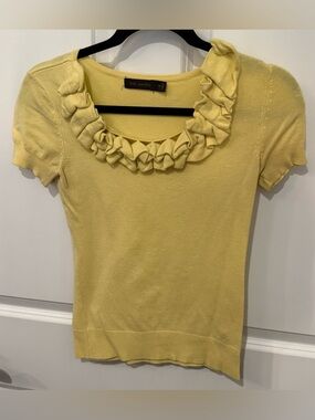 The Limited Pale Yellow Ruffle Scoop Neck Short Sleeve Top